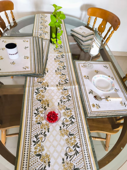 Rajwadi Elegance Table Runner Table Mats & Napkins - Set of 13 pieces