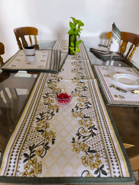 Rajwadi Elegance Table Runner Table Mats & Napkins - Set of 13 pieces