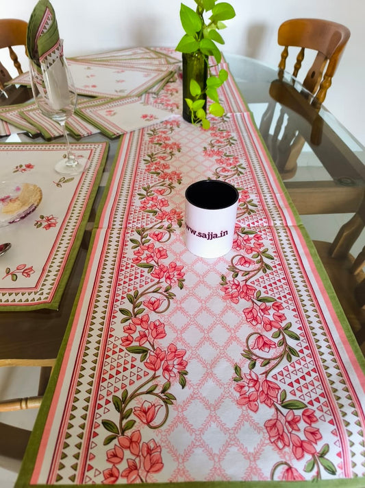 Rajwadi Elegance Tulip Table Runner Table Mats & Napkins - Set of 13 pieces