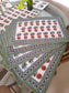 Sajja Handblock Table Linen Set  Dahlia floral  Green , Set of 13- Table Runner, 6 Table Mats , 6 napkins