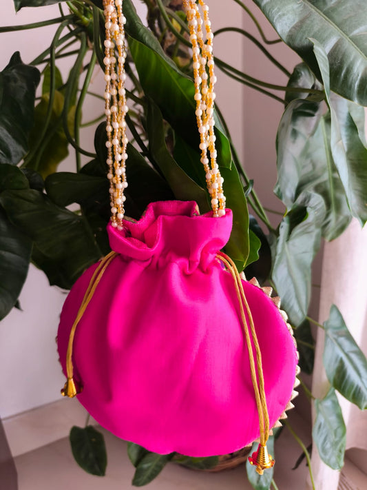 Designer Rani Pink  Brocade Potlis Gift Bags | Handcrafted Potli Bags | Buy Party favors party favors