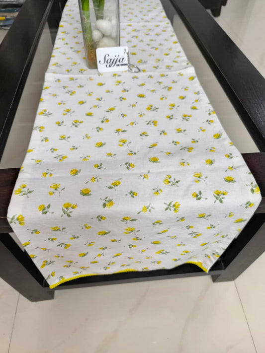 Yellow Table Runners Cotton Floral Pattern |  Microwave Cover | Teapoy cover