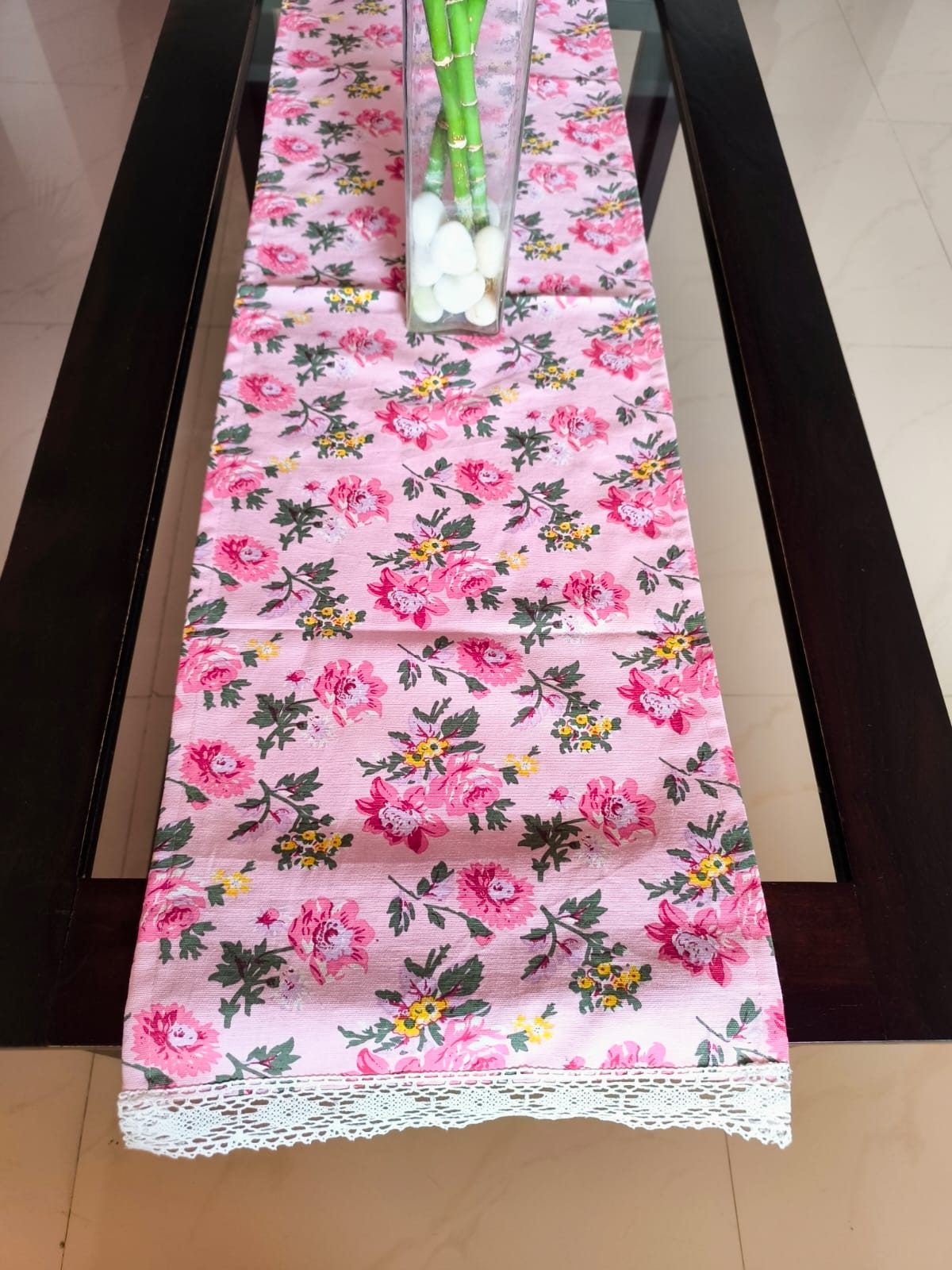 Pink Floral Trendy Cotton Table Runner |  Microwave Cover | Dining Table Linen Collection