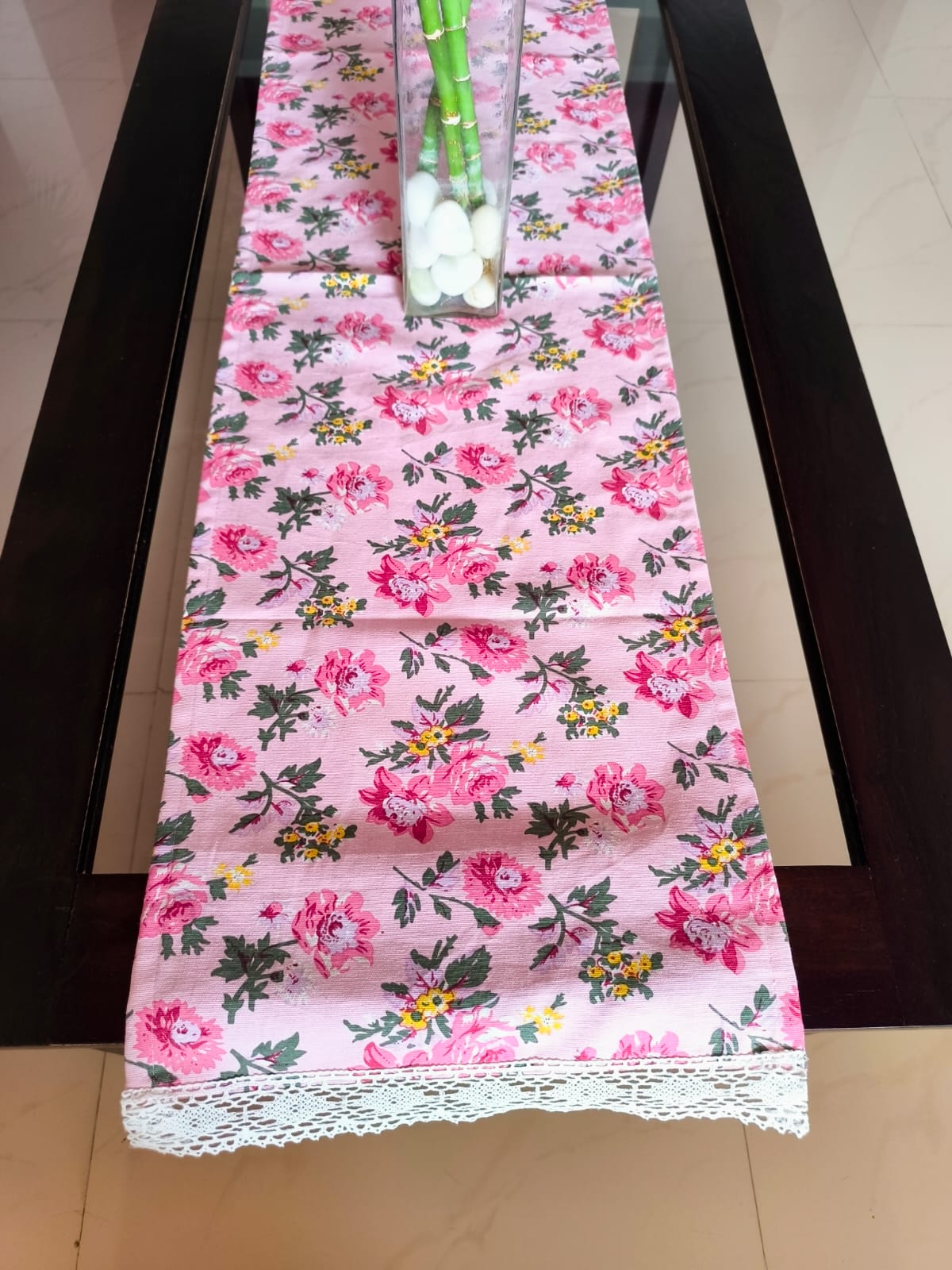 Pink Floral Trendy Cotton Table Runner |  Microwave Cover | Dining Table Linen Collection