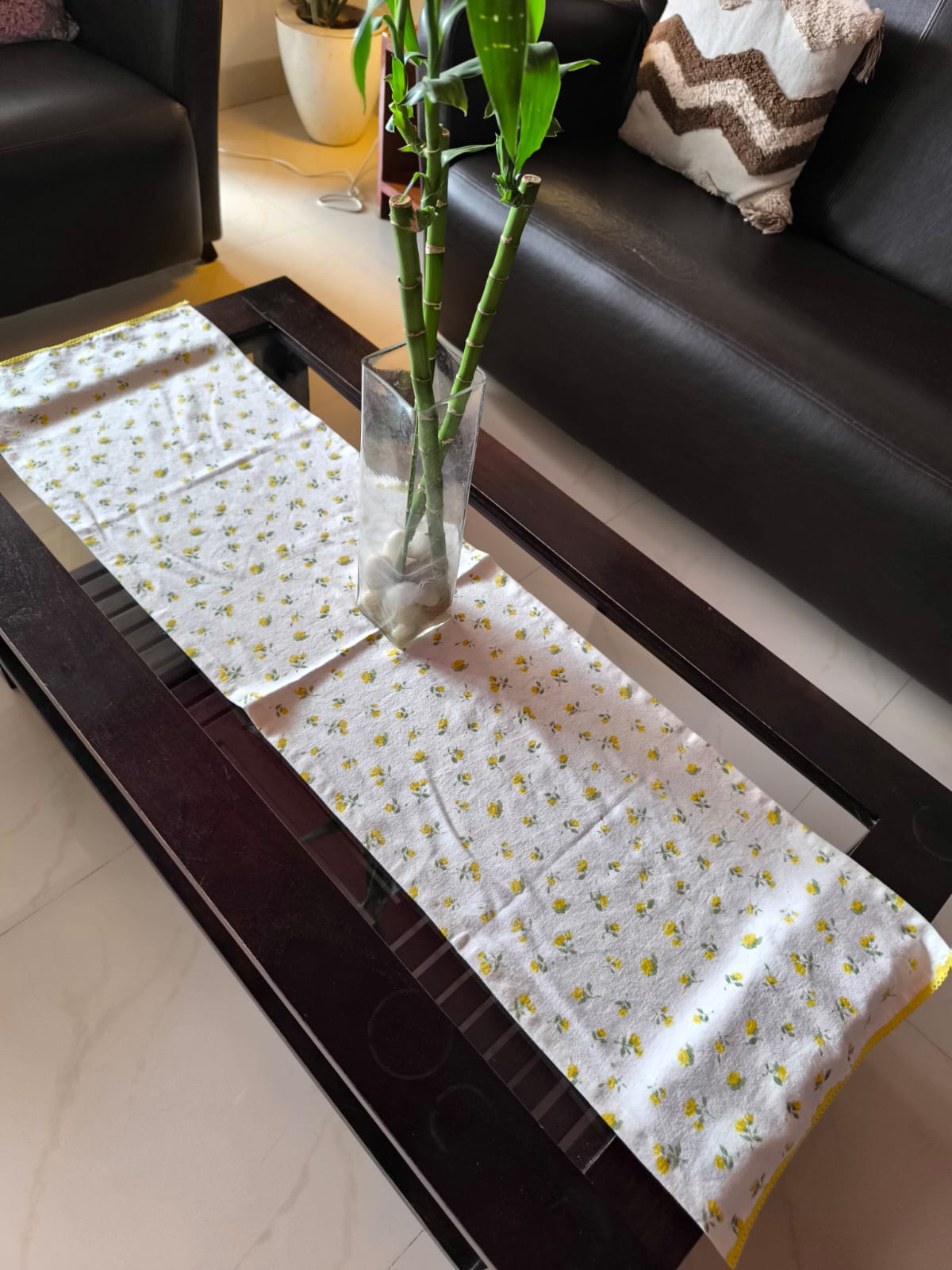Yellow Table Runners Cotton Floral Pattern |  Microwave Cover | Teapoy cover