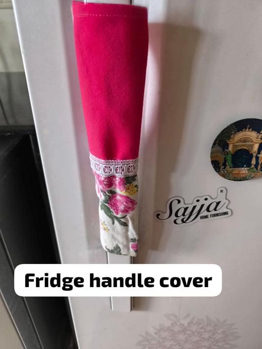 Thick Cotton Cloth Pink Floral White Fridge Handle Covers (Pair)