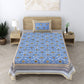 Pure Cotton Hand block Green Blue Floral Single Bedsheet (60x 90in)