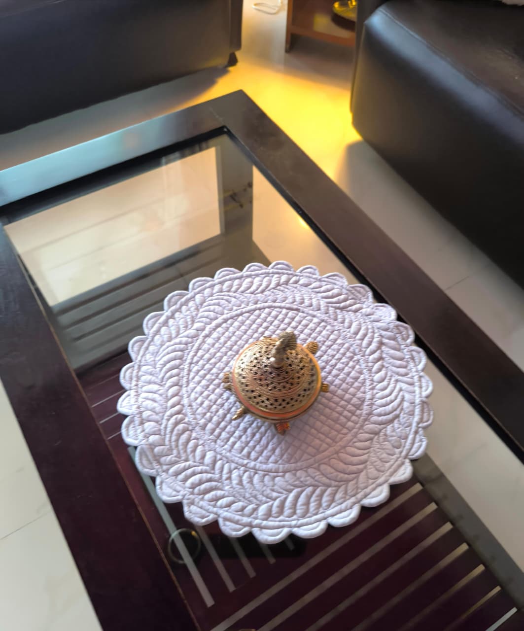 Sajja Buy Online Silver Grey Floral Cotton Round Table Fabric Placemat