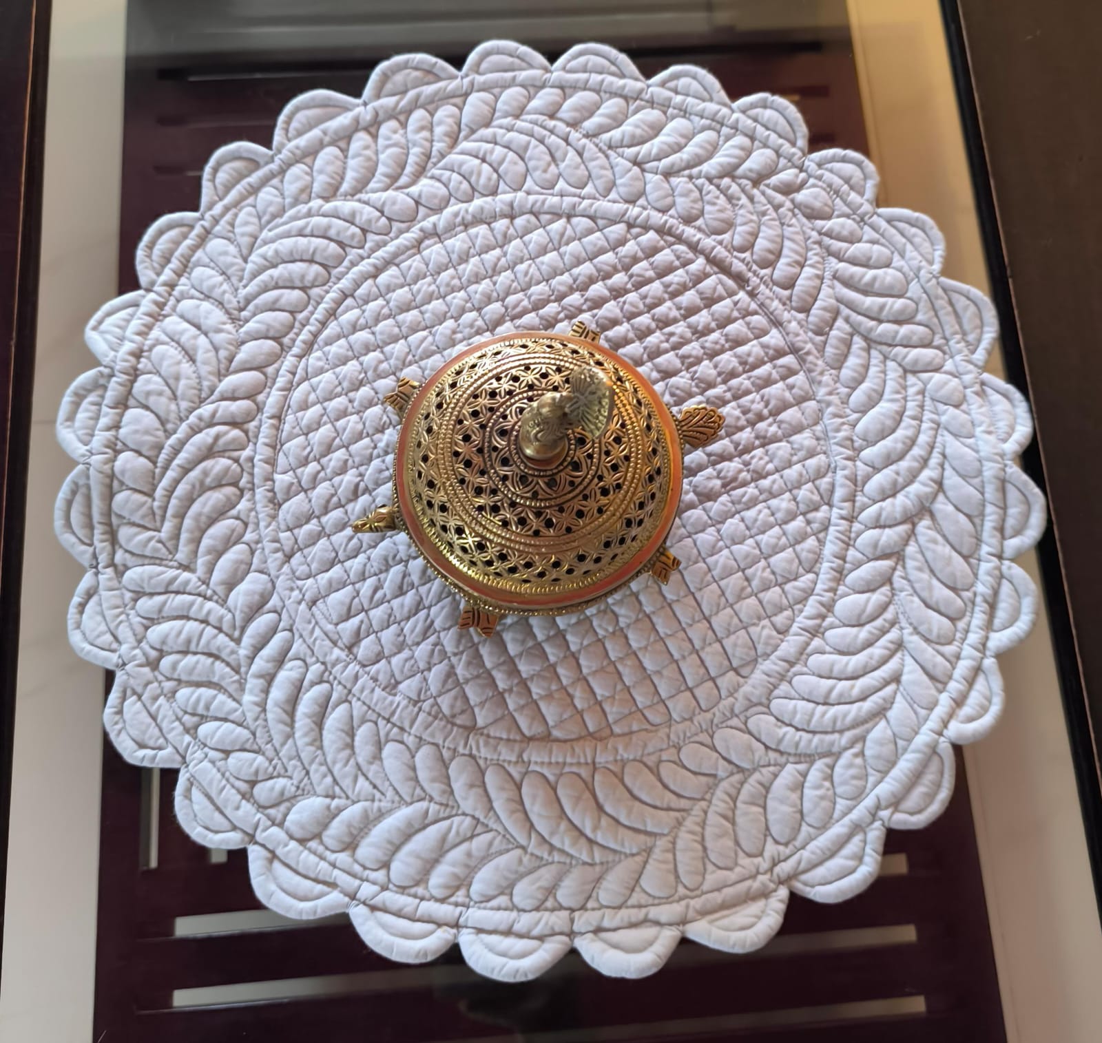 Sajja Buy Online Silver Grey Floral Cotton Round Table Fabric Placemat
