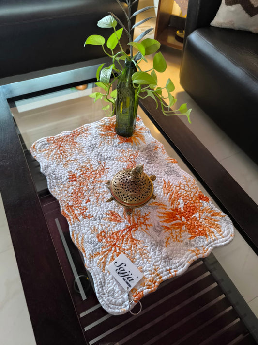 Coral White Orange Quilted Organic Cotton Focal Runner Table Placemat Multicolour