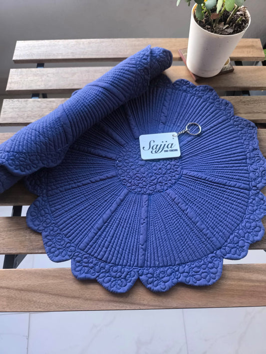 Garden of Circle Floral Cotton Round Table Fabric Placemat mat Set of 2 Midnight Blue