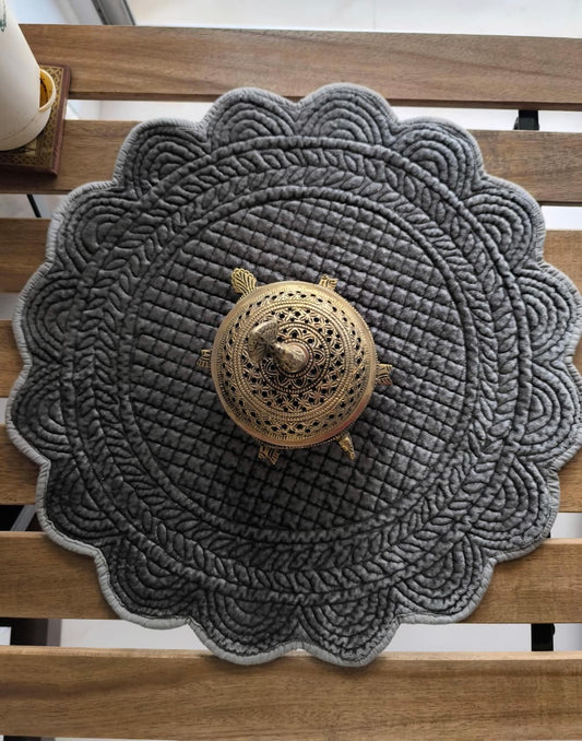 Velvet Dark Grey Round Table Fabric Decorative Quilted Table Mats 1 piece