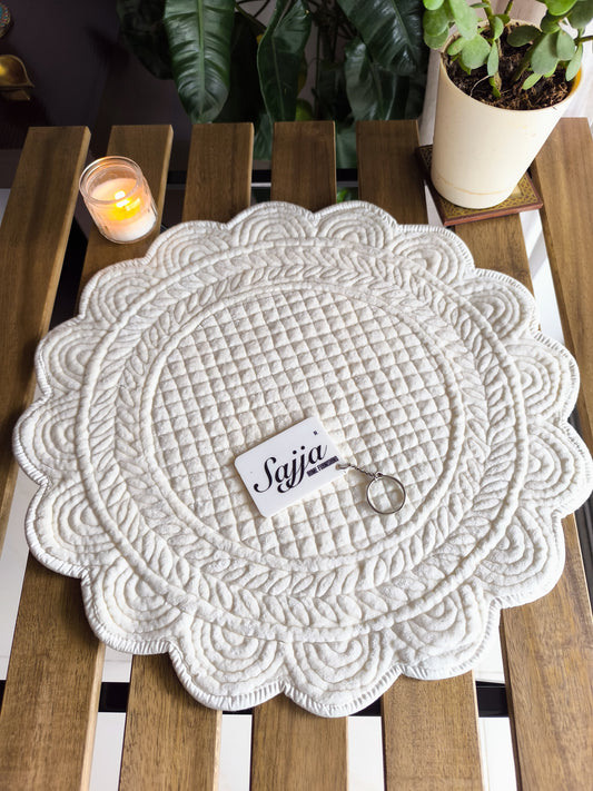 Velvet Ivory Leaves and Spirally Round Table Fabric Decorative Quilted Table Mats 1 piece