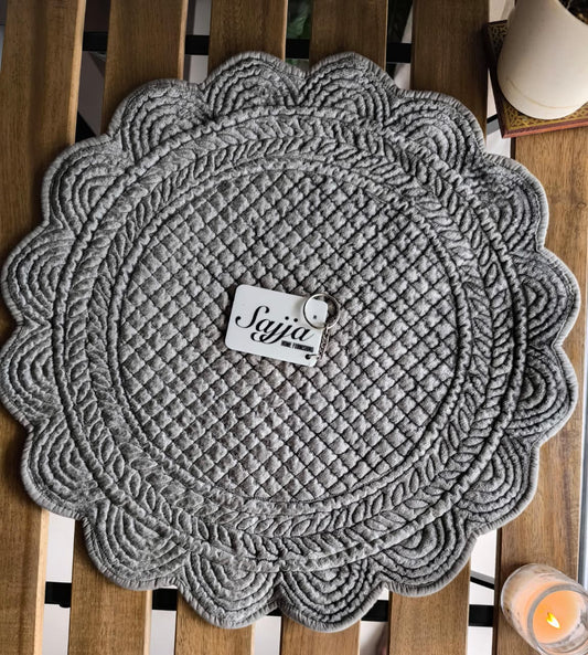 Velvet Light Grey Round Table Fabric Decorative Quilted Table Mats 1 piece
