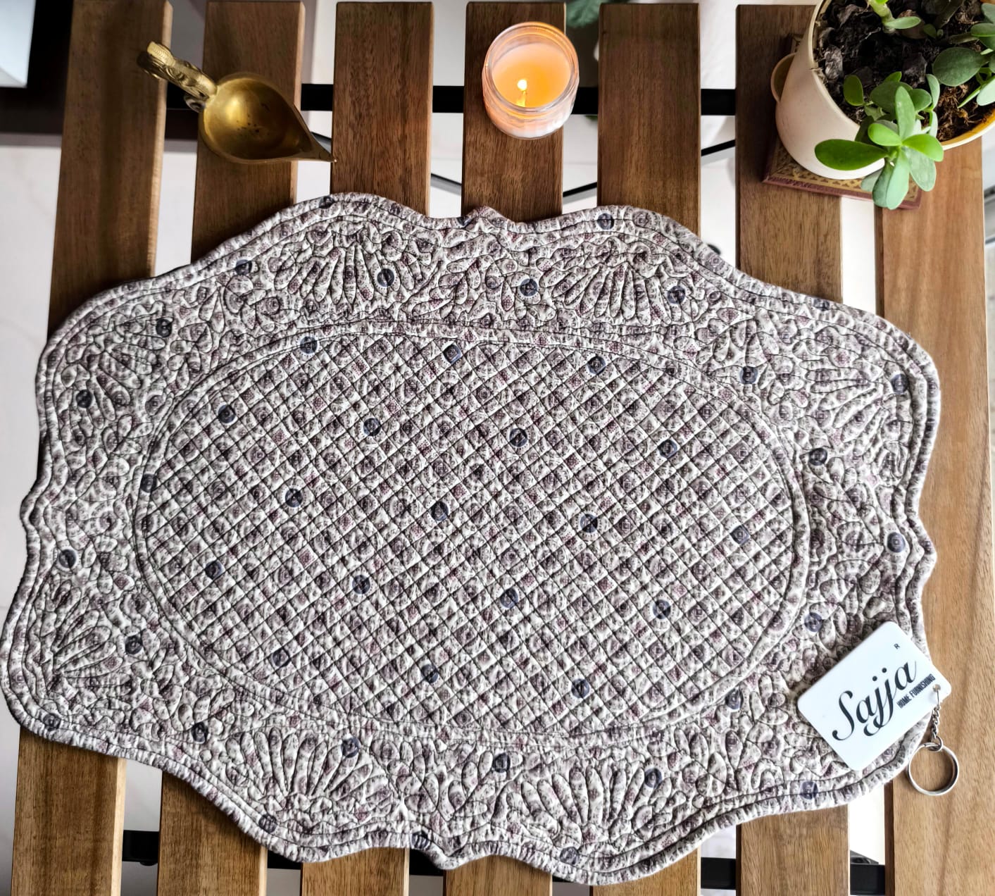 Winchester Grey Velvet Focal Runner Decorative Quilted Table Placemat