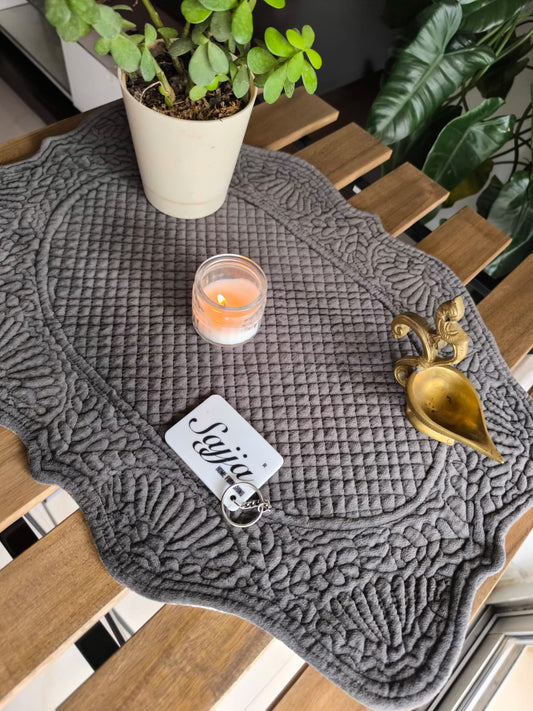 Winchester Grey Velvet Focal Runner Decorative Quilted Table Placemat