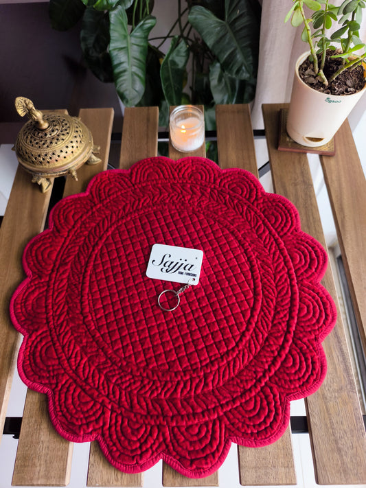 Velvet Royal Red Round Table Fabric Decorative Quilted Table Mats 1 piece