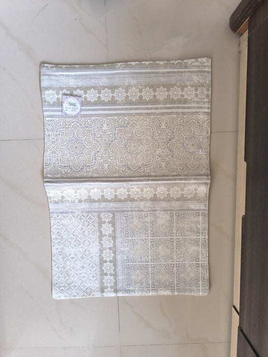 Buy Sajja Victorian Grey Ivory Stylish Cotton Floor Mat Rug | Use as Table Décor Mat | Aasan
