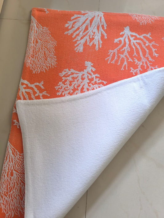 Designer Orange Coral Thick Duck Cotton Floor Mat |Use as Table Décor Mat | Perfect Kids Mat
