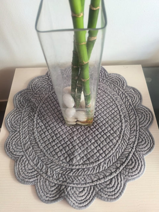 Velvet Grey Round Table Fabric Decorative Quilted Table Mats 1 piece
