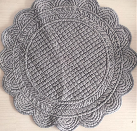 Velvet Grey Round Table Fabric Decorative Quilted Table Mats 1 piece