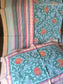 Pure Cotton Hand block Floral Motif Green Kamal Single Bedsheet (60x 90in)