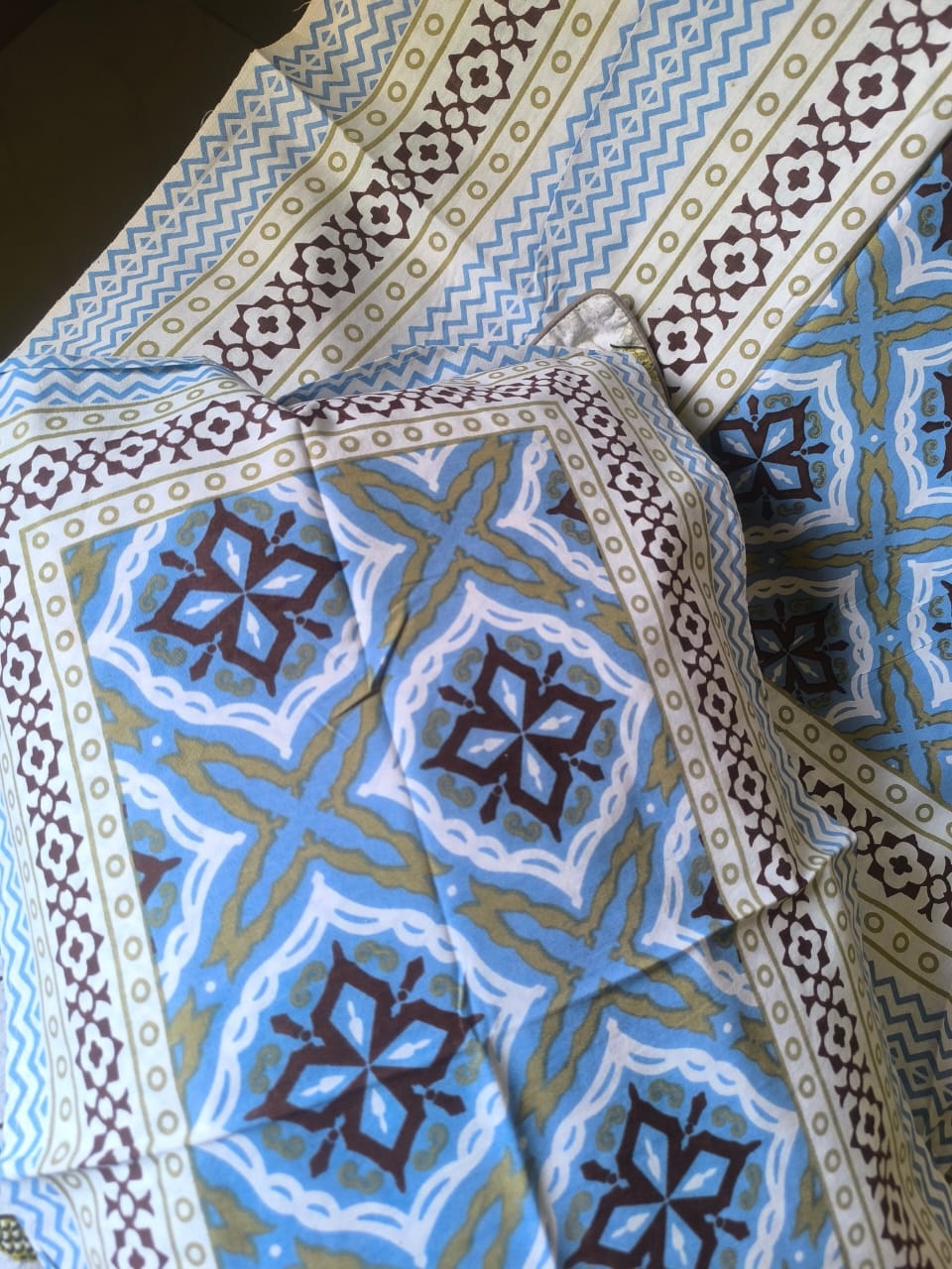 Hand block Print Pure Cotton Blue Abstract Pattern Single Bedsheet (60 x 90in)