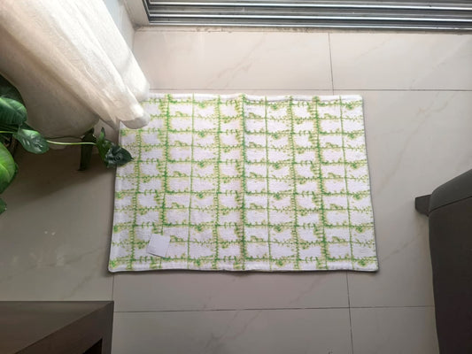 Buy Sajja Green Yellow White Pattern Weaved Duck Cotton Floor Mat Rug | Use as Table Décor Mat | Reversible Striped Pattern