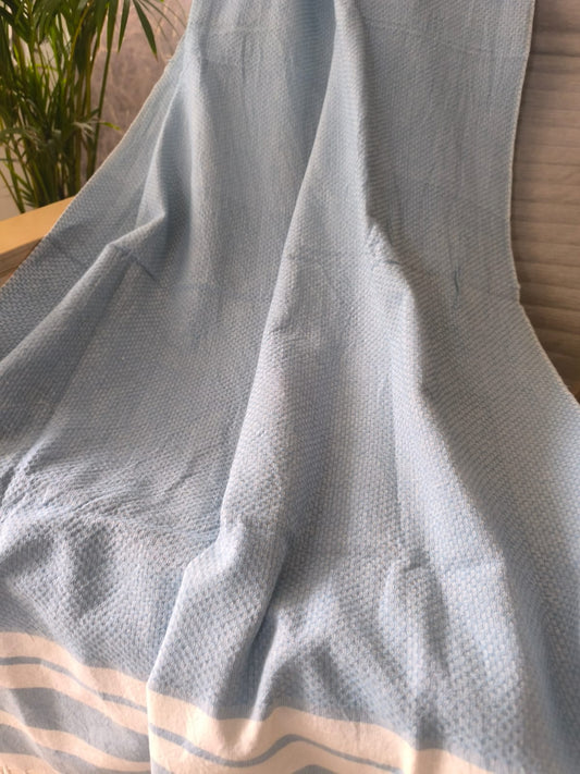 Absorbent Turkish Weaved Organic Cotton Bath Towel Baby Blue XL For Men