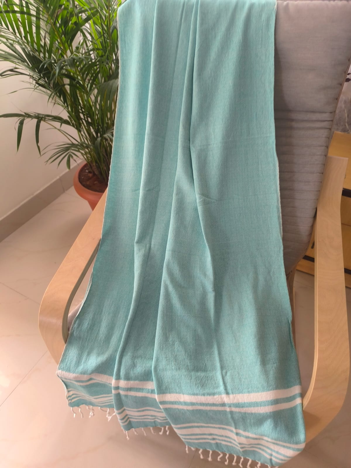 Super Soft Absorbent Organic Cotton Bath Towel Natural Turquoise Blue XL