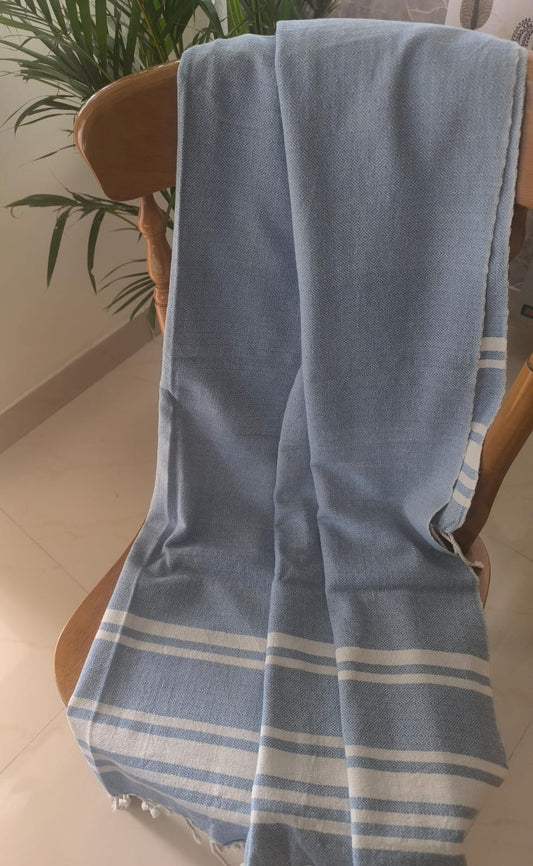 Absorbent Turkish Square Weaved Organic Cotton Bath Towel Baby Blue XL For Men