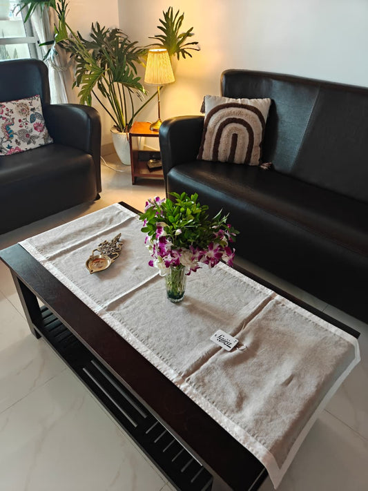 Elegant N Smart Reversible Earthy Beige & Ivory Cotton Table Runner with Borders