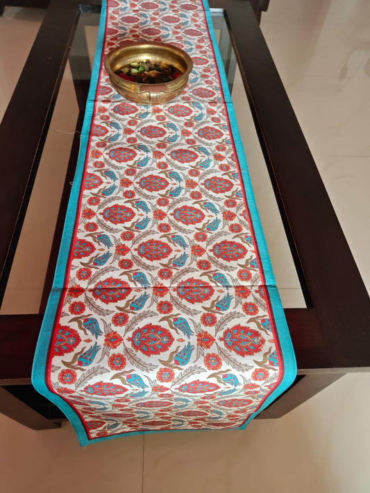 Stylish French Floristry Orange Beige Teal Silk Table runner (12 x 72 inches)