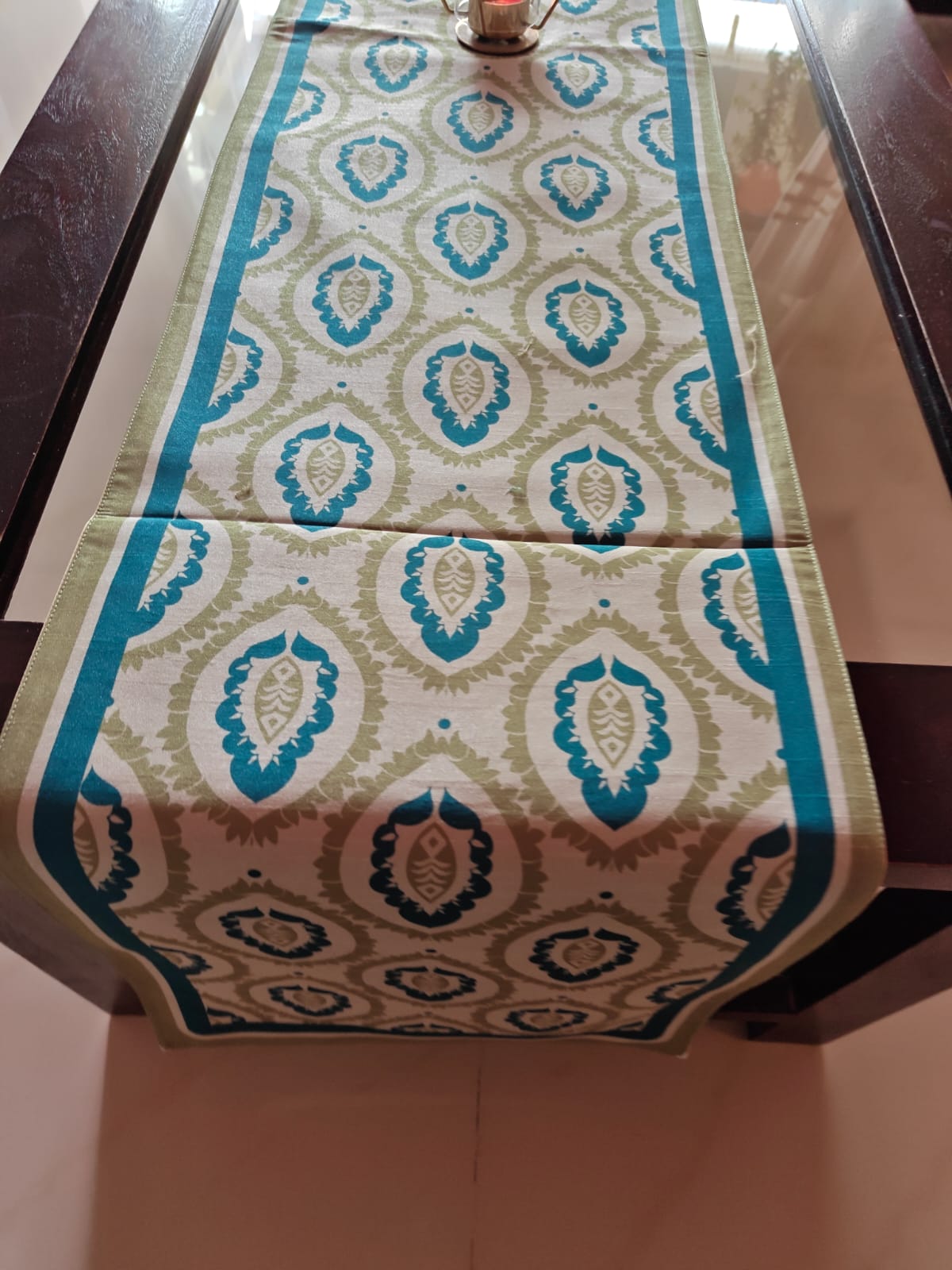 Buddha Art Inspired Silk Dining Table Runner 6 seater  Side Table Runners Gift L-72 in, W-12in)