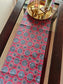 Table Runner Trending Ajarak Pattern Red Blue Dupioni Silk (L-72 in, W-12in)