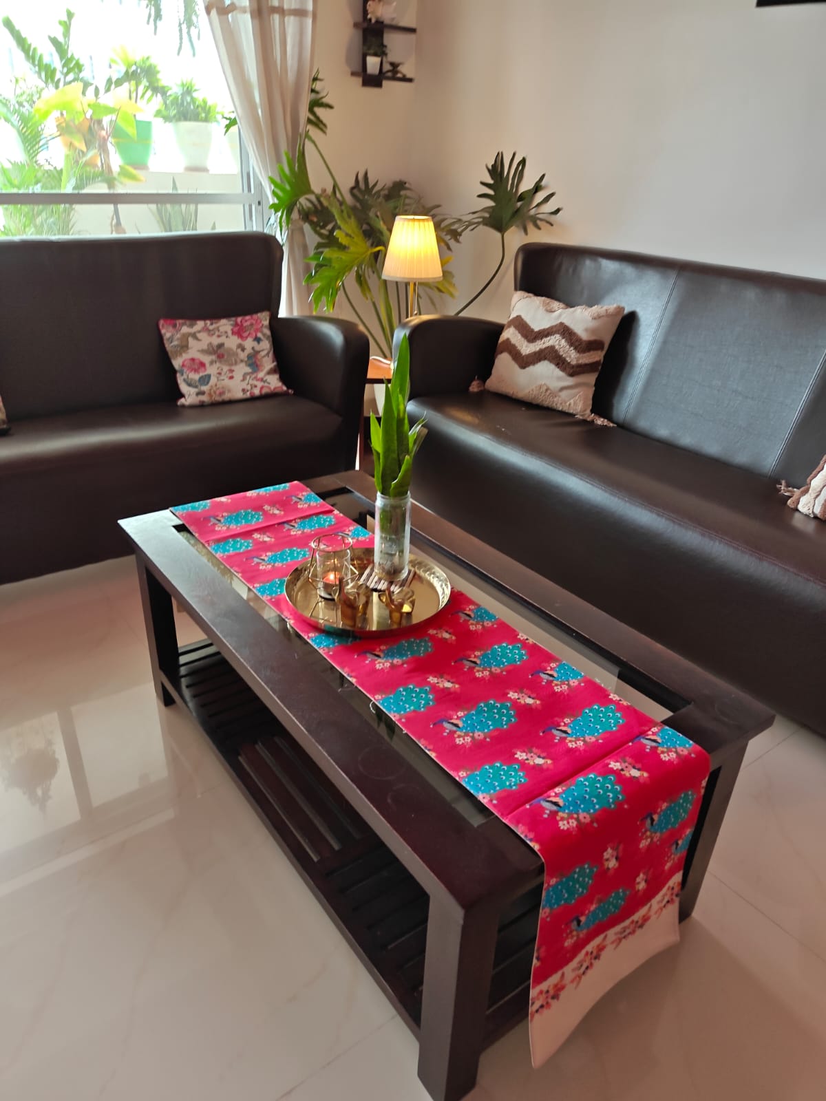 Designer Rich Rose Peacock Multicolour Dupion Silk Table Runner 12 x72 inches | 6 seater Table | Console Unit Runner