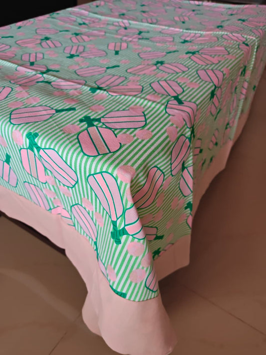 Abstract Thick Cotton Table Cloth 6 to 8 Seater Table Cover with Blush Pink Border 60" x 90"