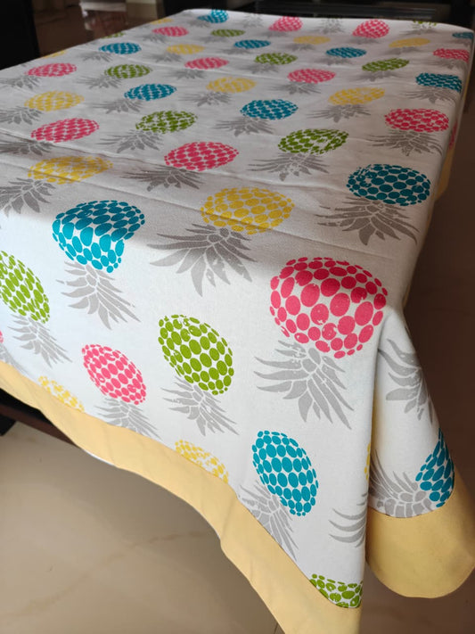 Designer Cotton Table Cover Multi Colour Pineapple- 60 x 90 inches 6 seater | smaller 8 seater  Table Cloth