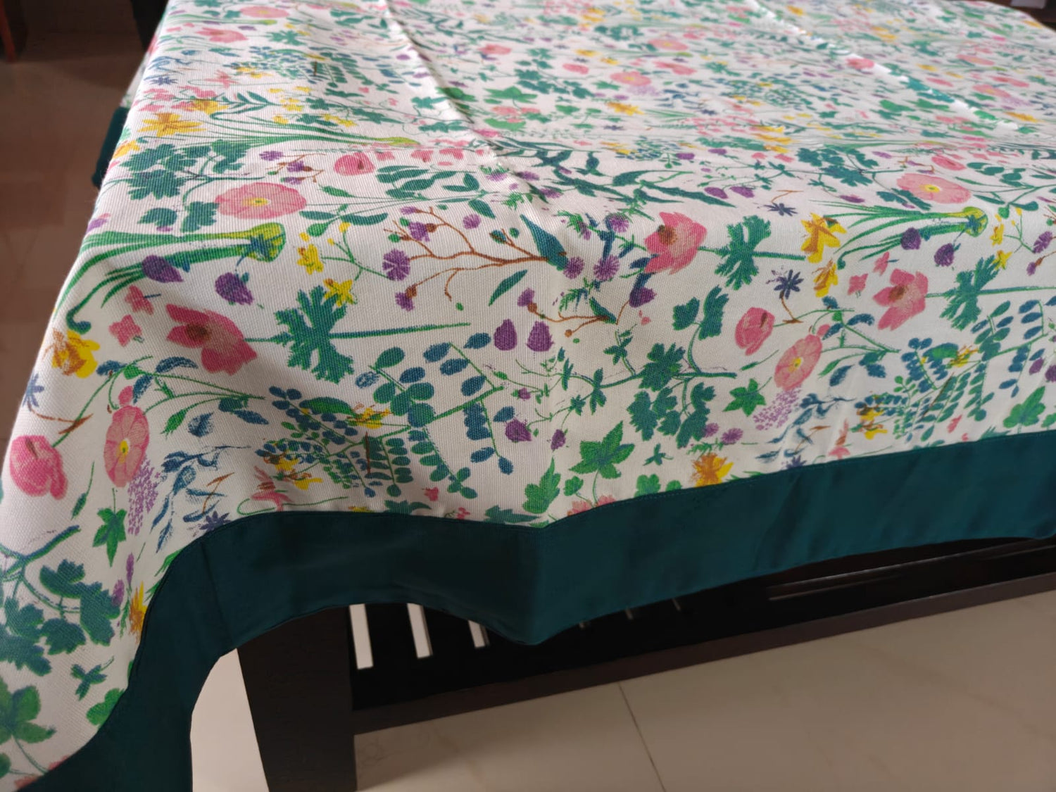 Designer Wilderness Floral Cotton Dining Table Cloth 6 to 8 Seater Table Cover 60" x 90" Teal Green