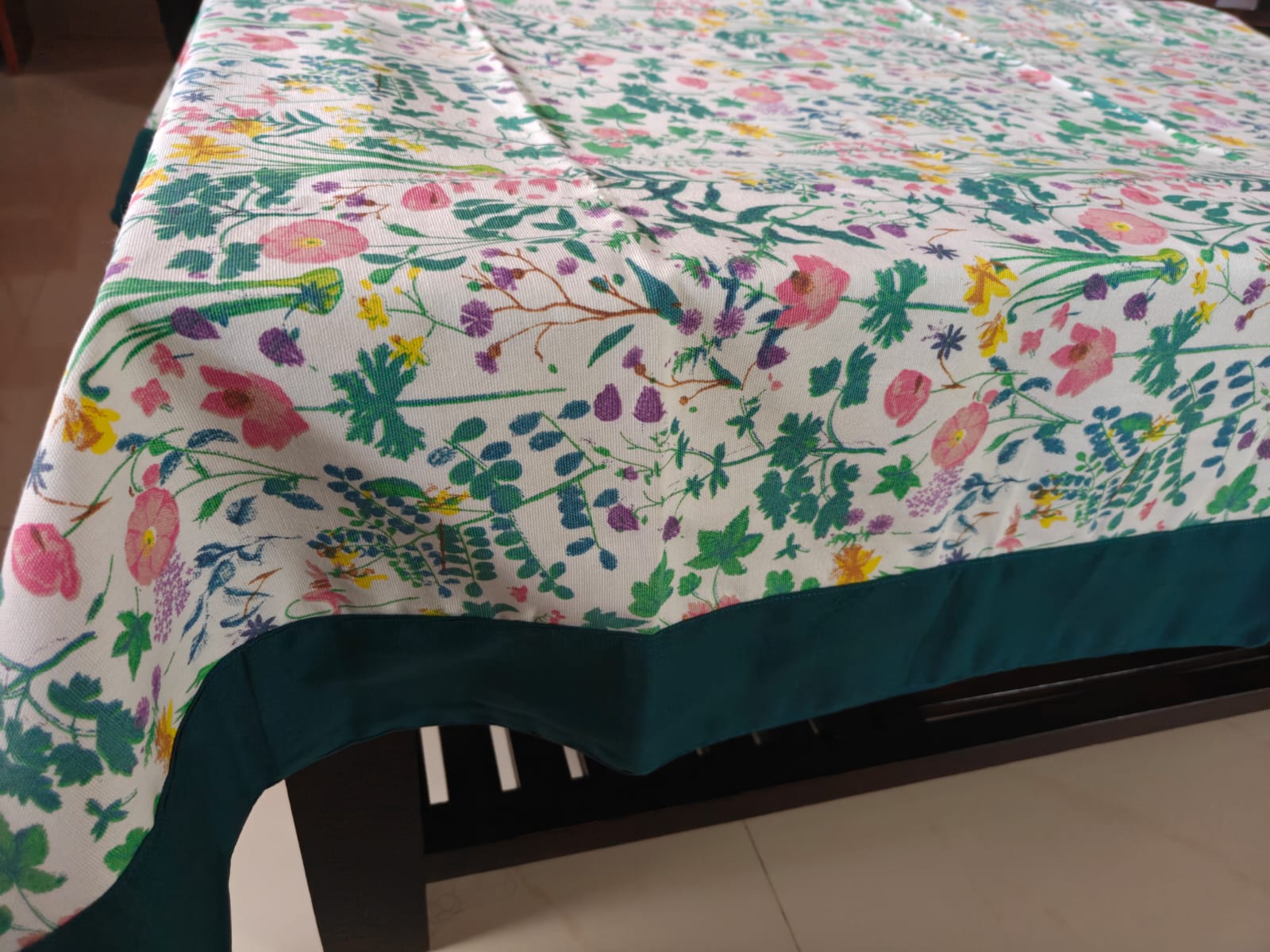 Designer Wilderness Floral Cotton Dining Table Cloth 6 to 8 Seater Table Cover 60" x 90" Teal Green