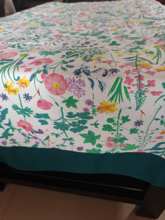 Designer Wilderness Floral Cotton Dining Table Cloth 6 to 8 Seater Table Cover 60" x 90" Teal Green