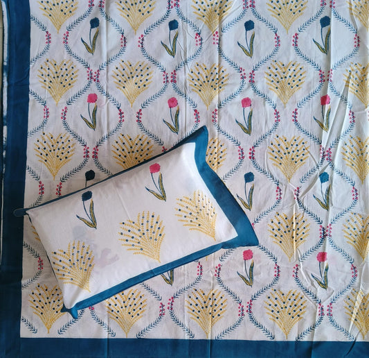 Buy Premium South Cotton Mughal Floral Hand block Double Bedsheet King 9 feet x 9 feet