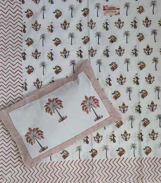 Hand Block Guldasta Chinar Peacock King Cotton Bedsheets Online 108 inches x 108 inches