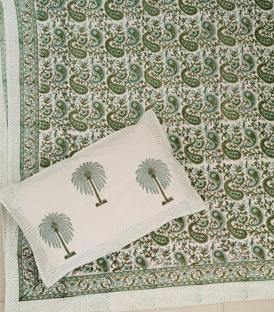 Premium Quality Hand Block Paisley King Cotton Bedsheets Online 108 inches x 108 inches
