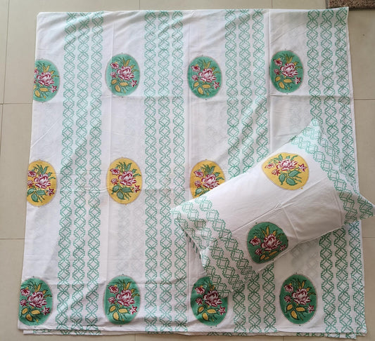 Designer Phool Hand block Premium Cotton King Bedsheet 9 x 9 feet