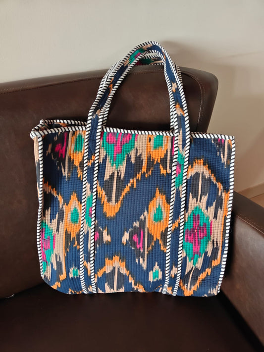 Block print tote bag - Boho quilted women's bags - Women's handbag - Ikat
