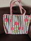 Striped Floral Handblock Printed Quilted Tote Bag with concealed zip 15x 18x 5 inches