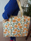 Yellow White Floral Block print tote bag - Handblock quilted women's bags - Women's handbag