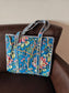 Blue Floral Hand block Printed Quilted Tote Bag with concealed zip 15x 18x 5 inches