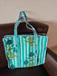 Striped Teal Green White Printed  Palm Tree Tote Bag For Girl Women